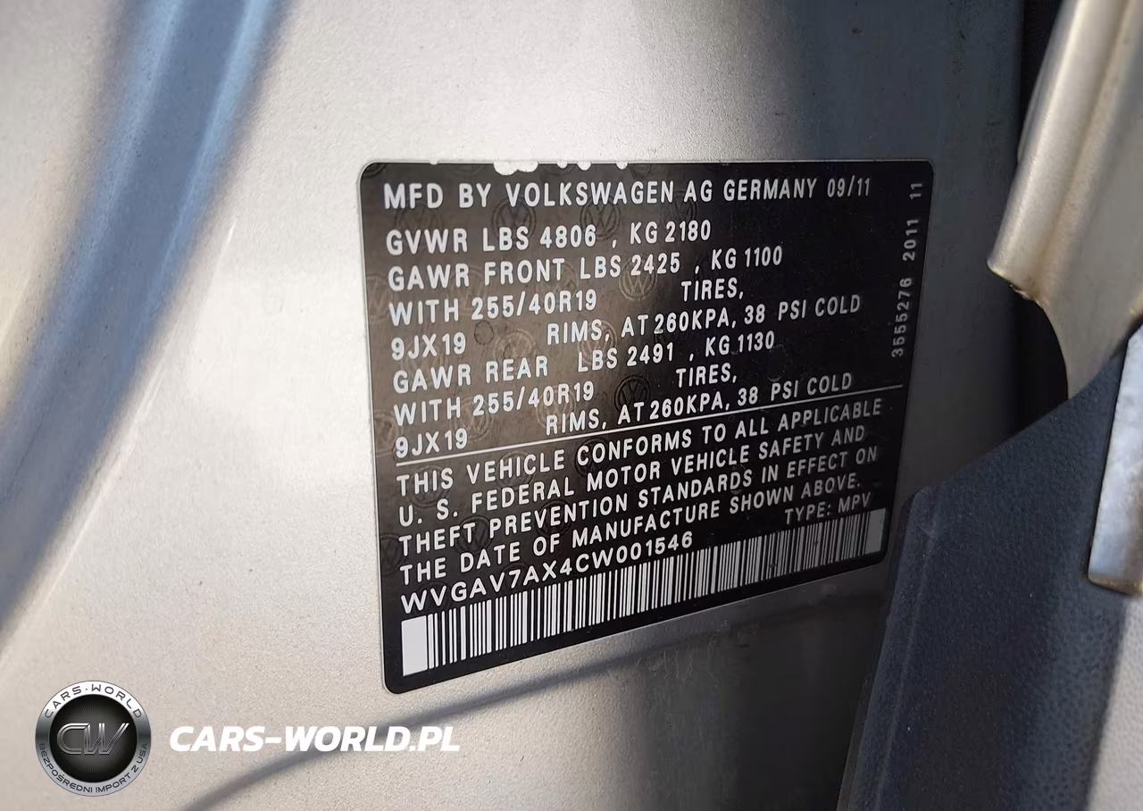 2012 Volkswagen Tiguan Sel VIN:WVGAV7AX4CW001546 - 9