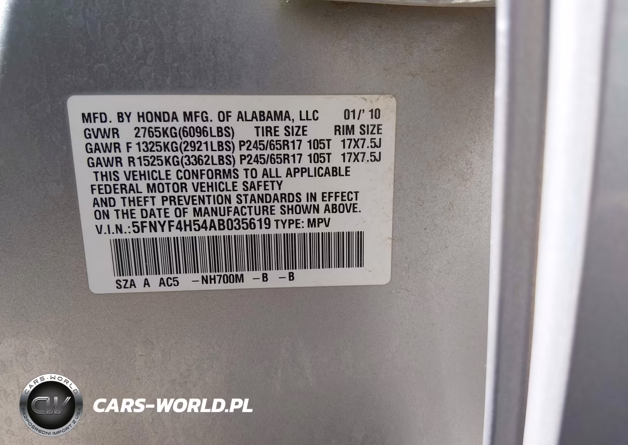 2010 Honda Pilot Ex-L VIN:5FNYF4H54AB035619 - 9