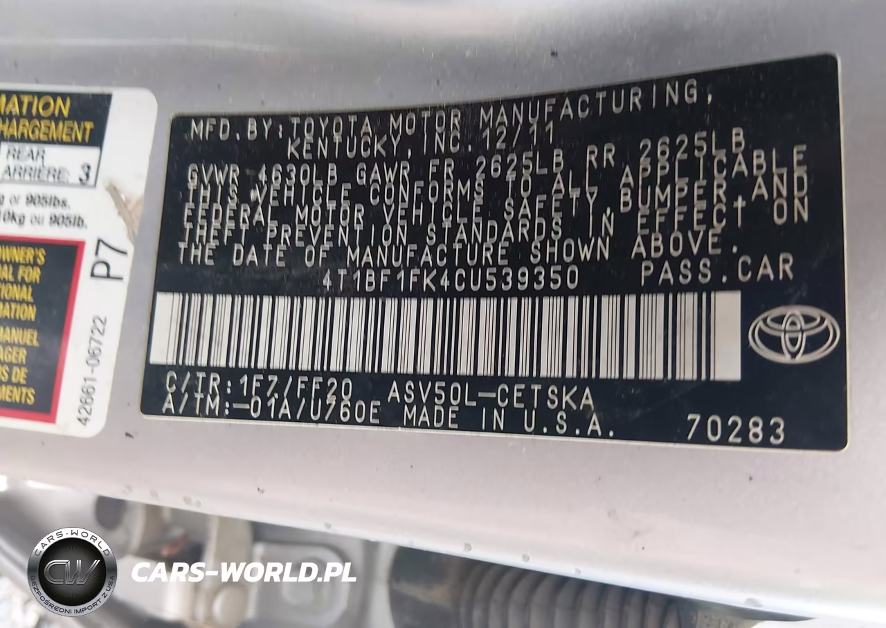 2012 Toyota Camry Se VIN:4T1BF1FK4CU539350 - 9