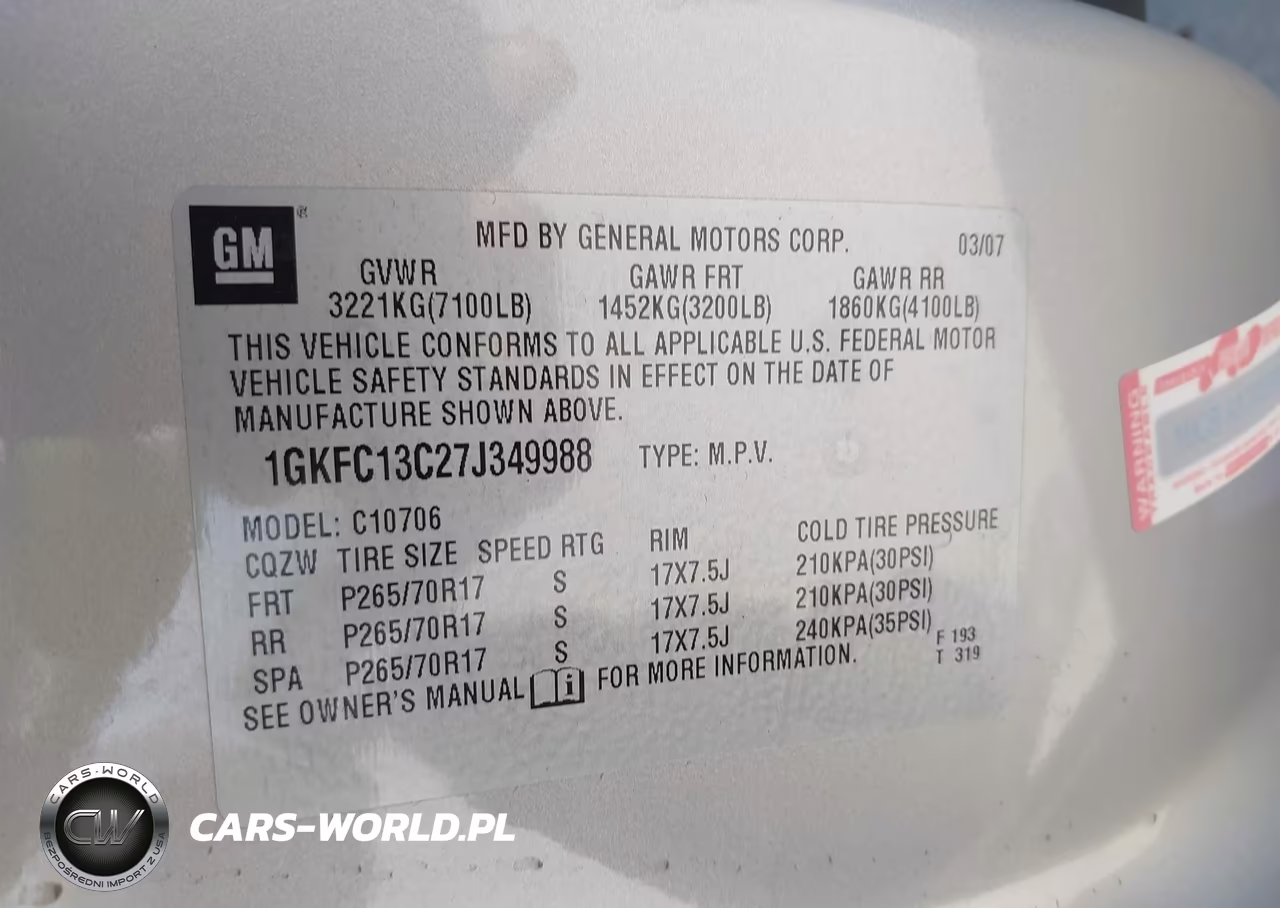 2007 GMC Yukon Sle VIN:1GKFC13C27J349988 - 9