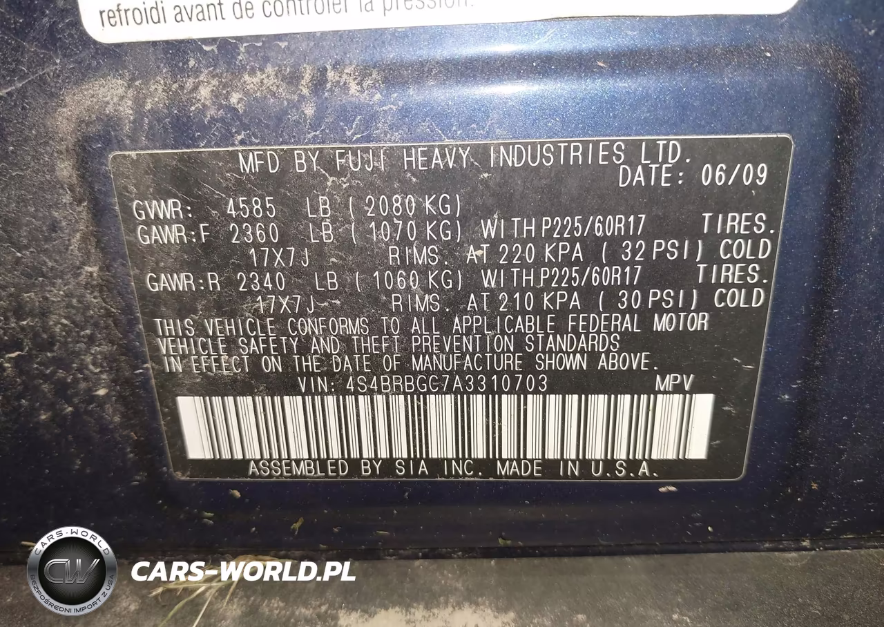 2010 Subaru Outback 2.5I Premium VIN:4S4BRBGC7A3310703 - 9