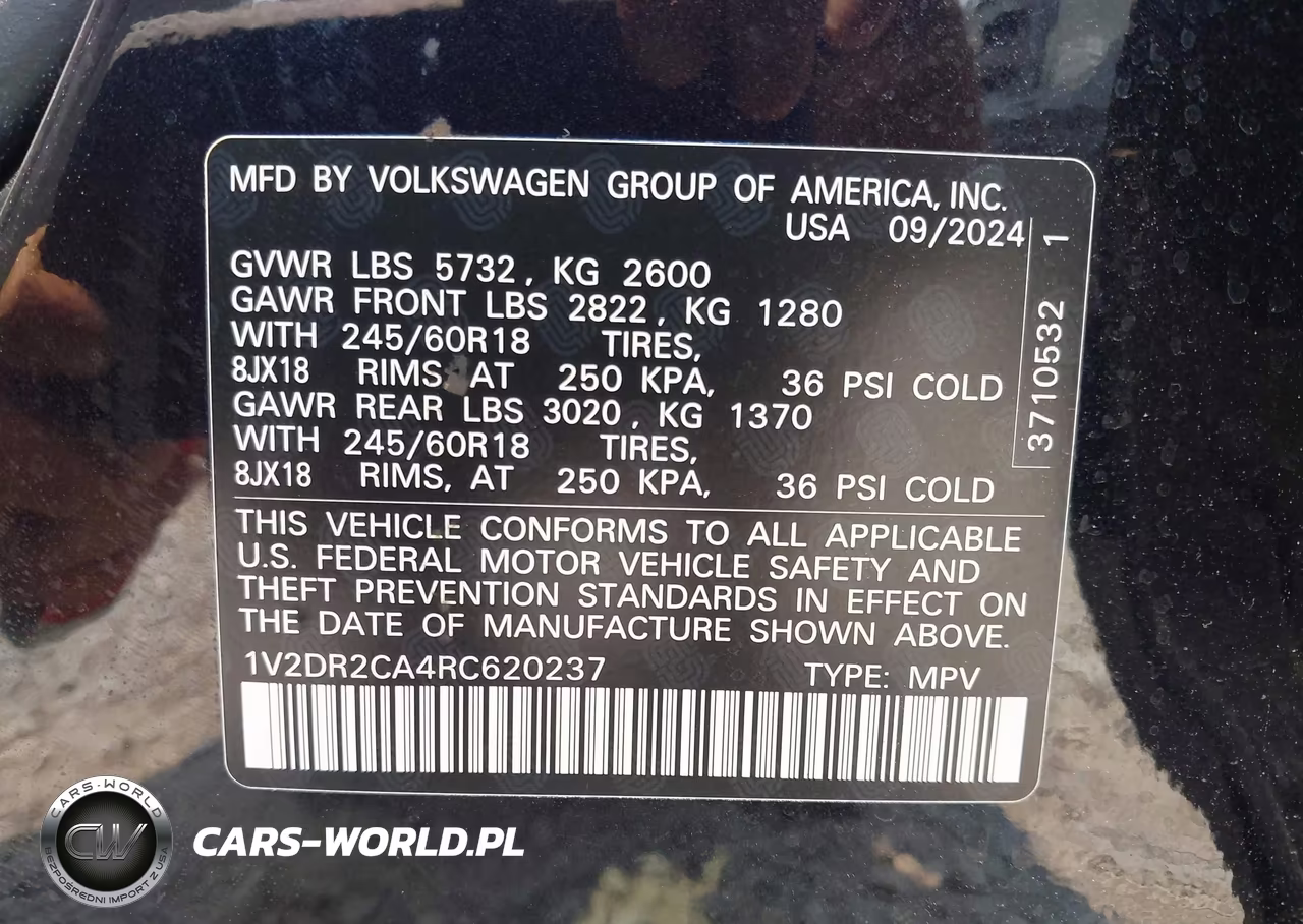 2024 Volkswagen Atlas 2.0T Se VIN:1V2DR2CA4RC620237 - 9