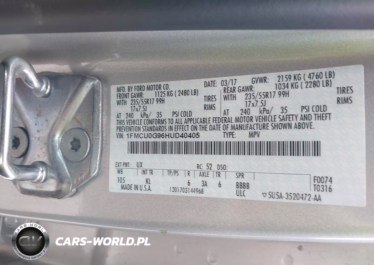 2017 Ford Escape Se VIN:1FMCU0G96HUD40405 - 9