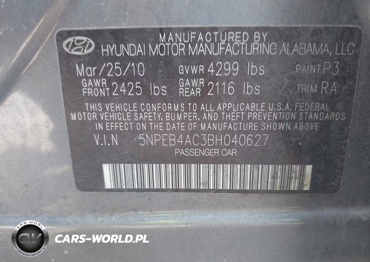2011 Hyundai Sonata Gls VIN:5NPEB4AC3BH040627 - 9