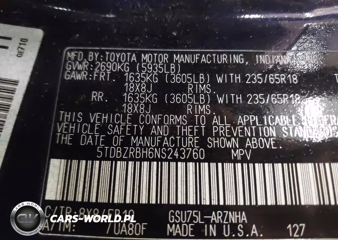 2022 Toyota Highlander Le VIN:5TDBZRBH6NS243760 - 9
