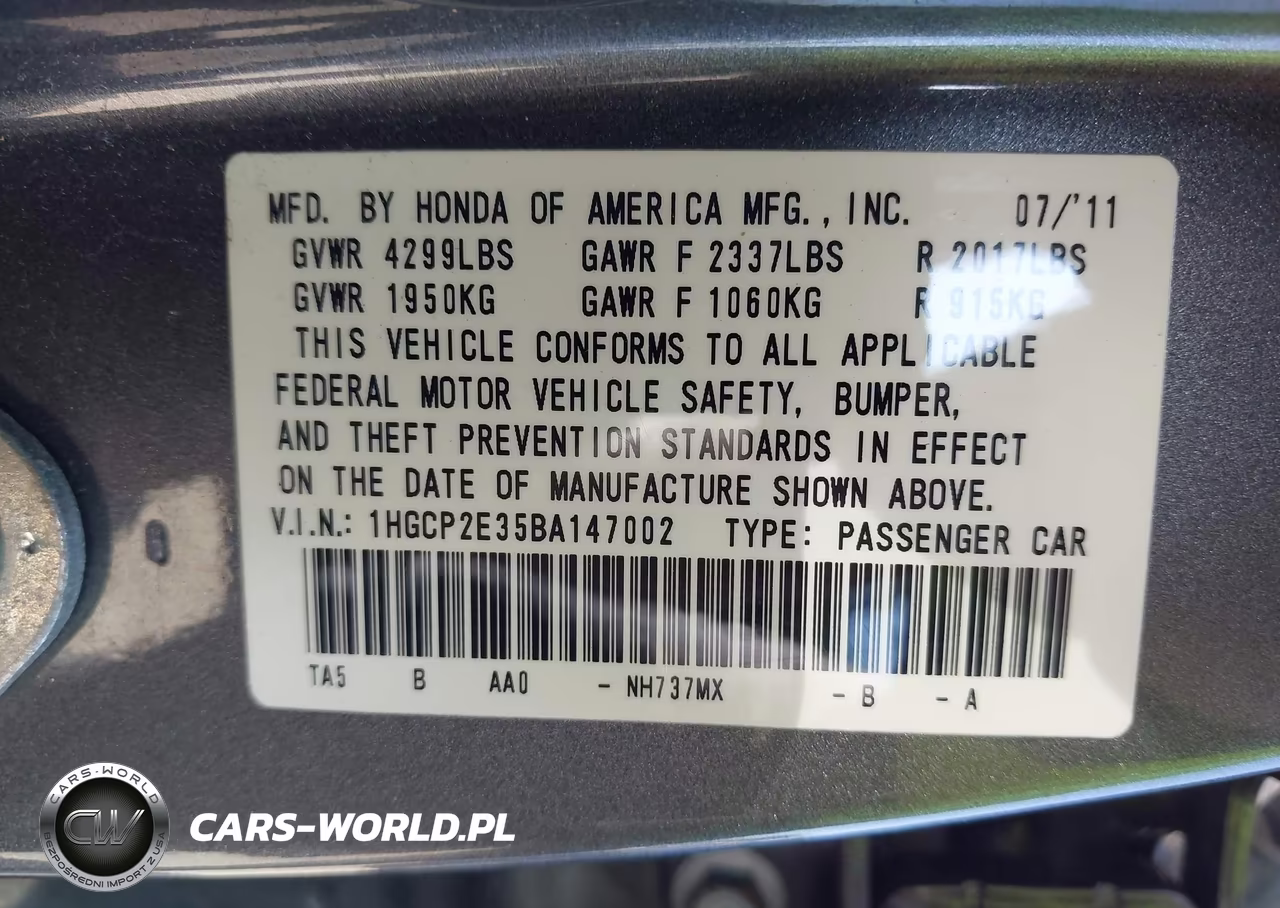 2011 Honda Accord 2.4 Lx VIN:1HGCP2E35BA147002 - 9