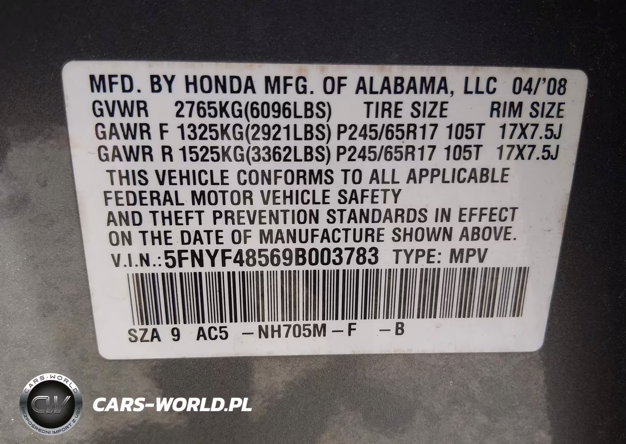 2009 Honda Pilot Ex-L VIN:5FNYF48569B003783 - 9