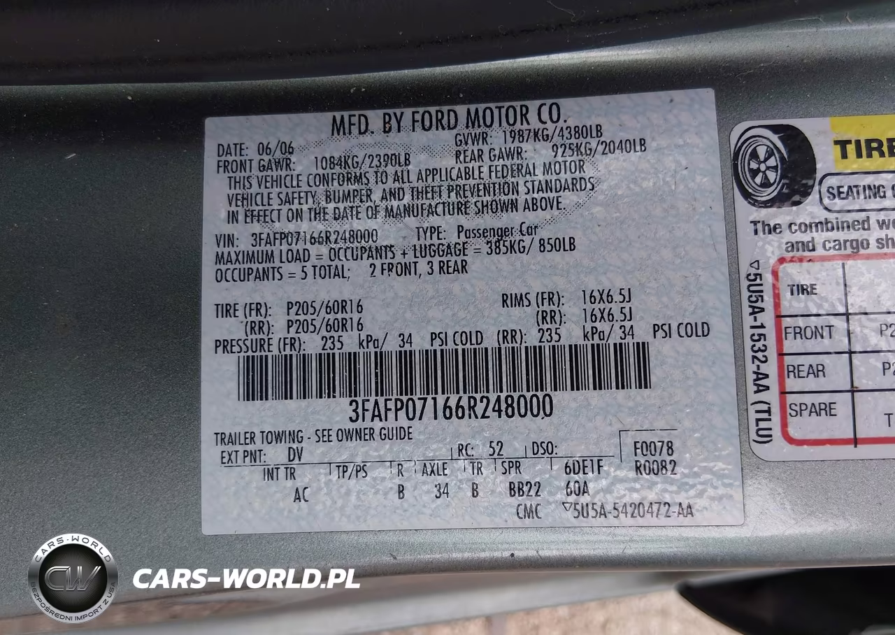 2006 Ford Fusion Se VIN:3FAFP07166R248000 - 9