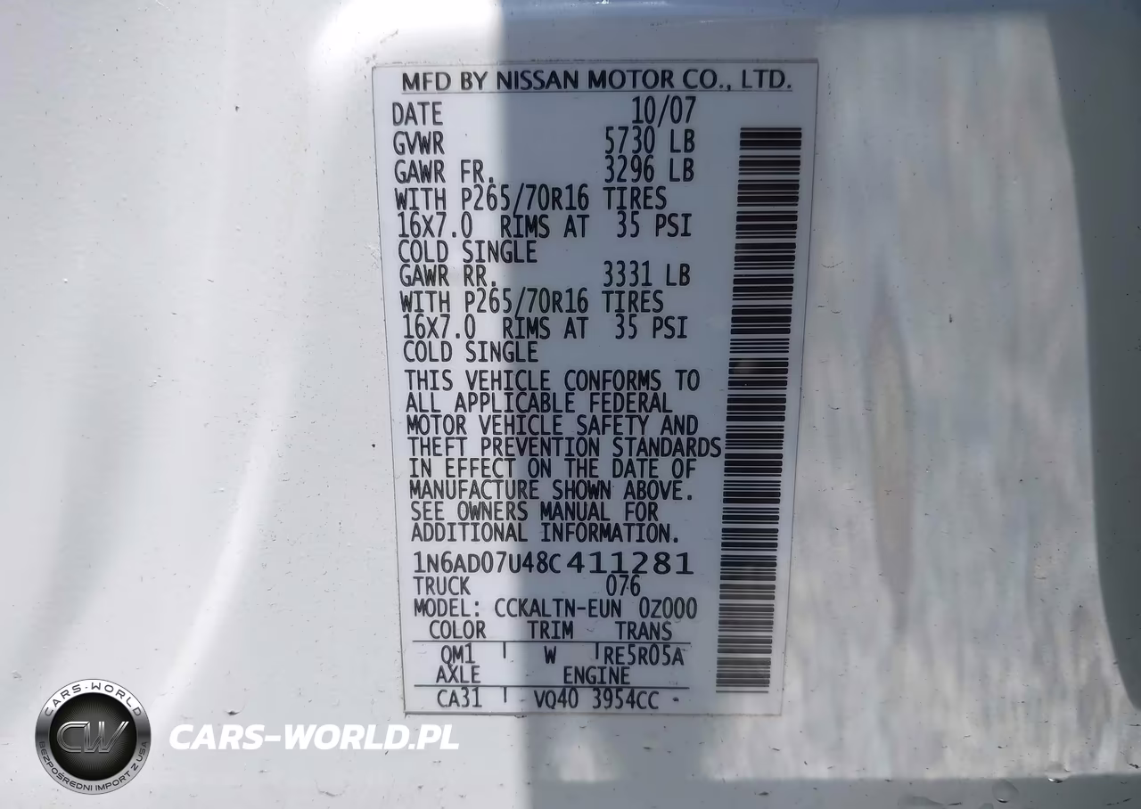 2008 Nissan Frontier Se VIN:1N6AD07U48C411281 - 9