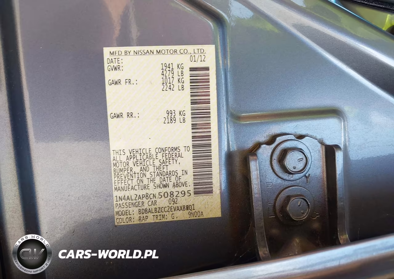 2012 Nissan Altima 2.5 S VIN:1N4AL2AP8CN508295 - 9