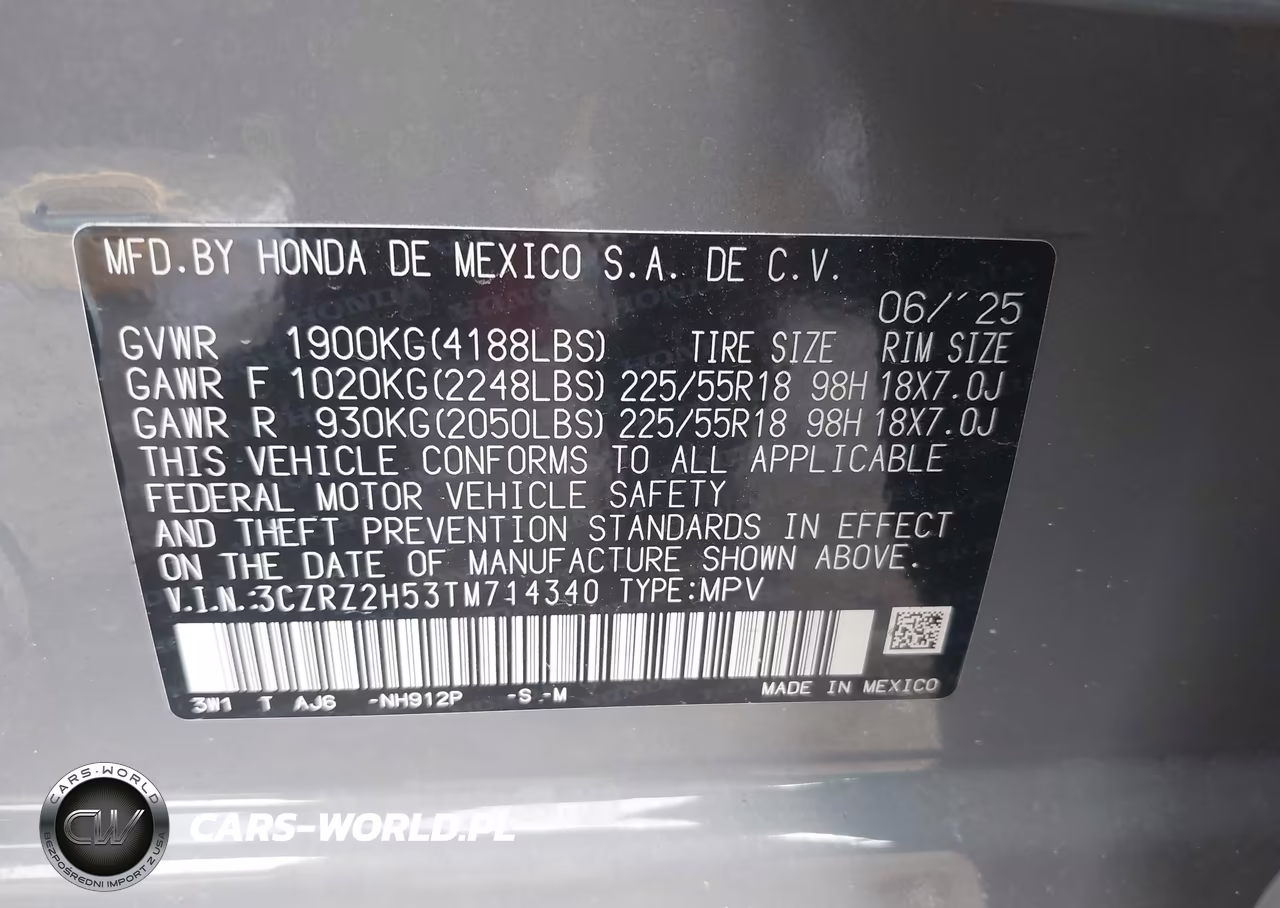 2026 Honda Hr-V Awd Sport VIN:3CZRZ2H53TM714340 - 9