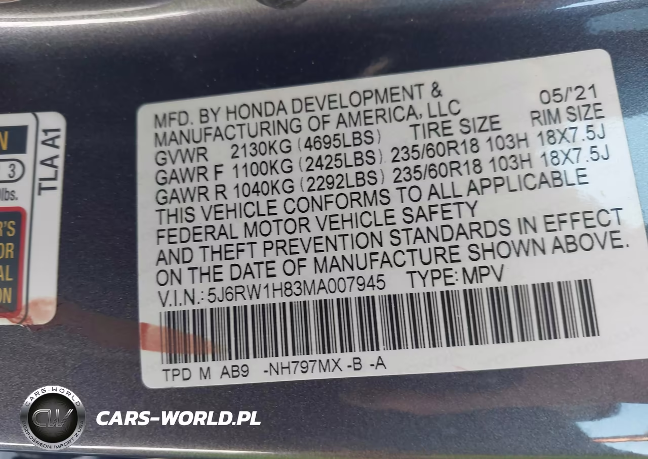2021 Honda Cr-V 2Wd Ex-L VIN:5J6RW1H83MA007945 - 9