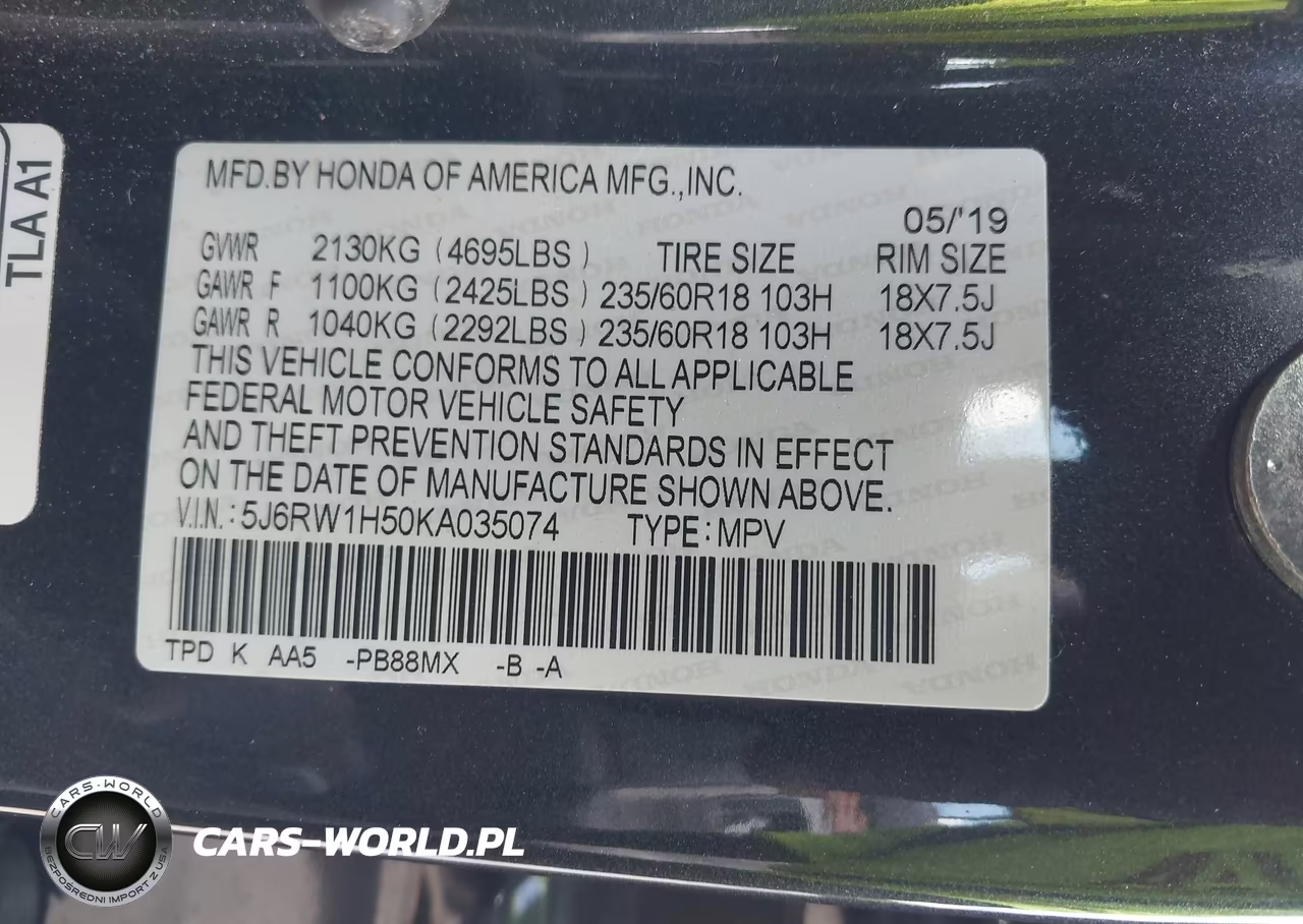 2019 Honda Cr-V Ex VIN:5J6RW1H50KA035074 - 9