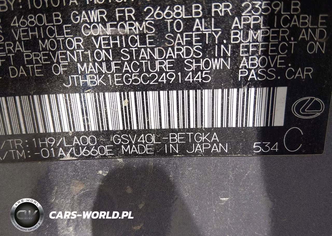 2012 Lexus Es 350 VIN:JTHBK1EG5C2491445 - 9