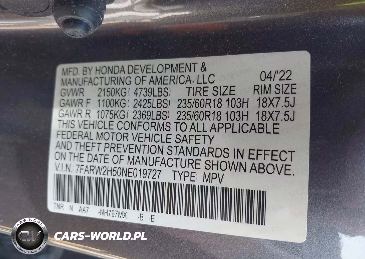 2022 Honda Cr-V Awd Ex VIN:7FARW2H50NE019727 - 9
