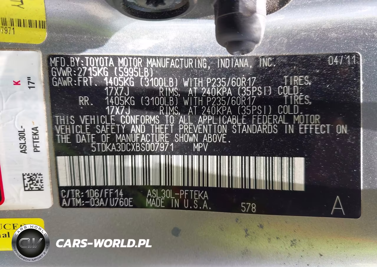 2011 Toyota Sienna VIN:5TDKA3DCXBS007971 - 9