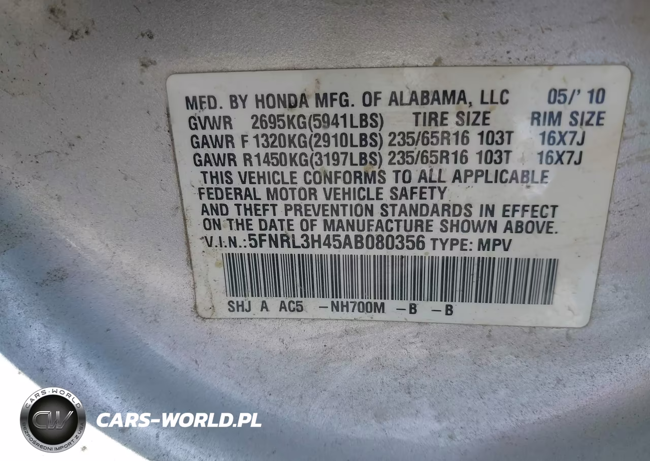 2010 Honda Odyssey Ex VIN:5FNRL3H45AB080356 - 9