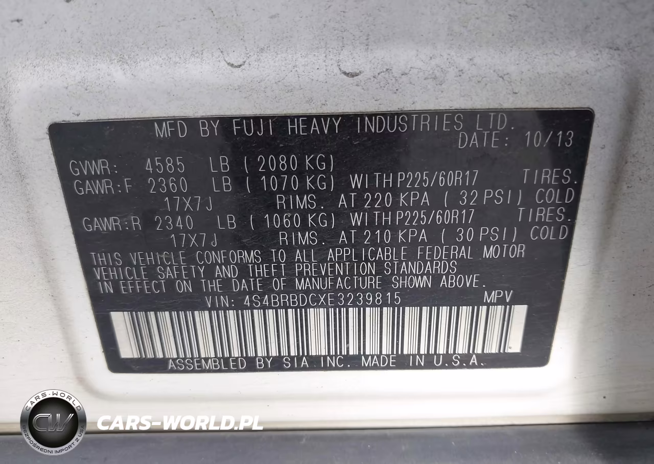2014 Subaru Outback 2.5I Premium VIN:4S4BRBDCXE3239815 - 9