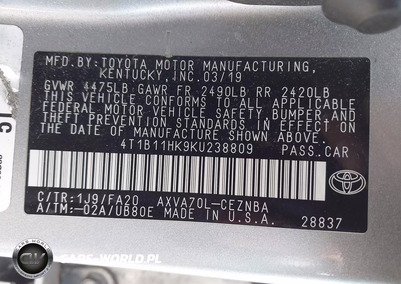 2019 Toyota Camry Le VIN:4T1B11HK9KU238809 - 9