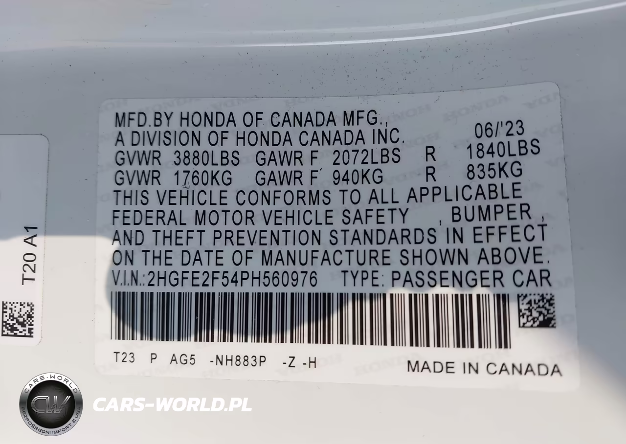 2023 Honda Civic Sport VIN:2HGFE2F54PH560976 - 9