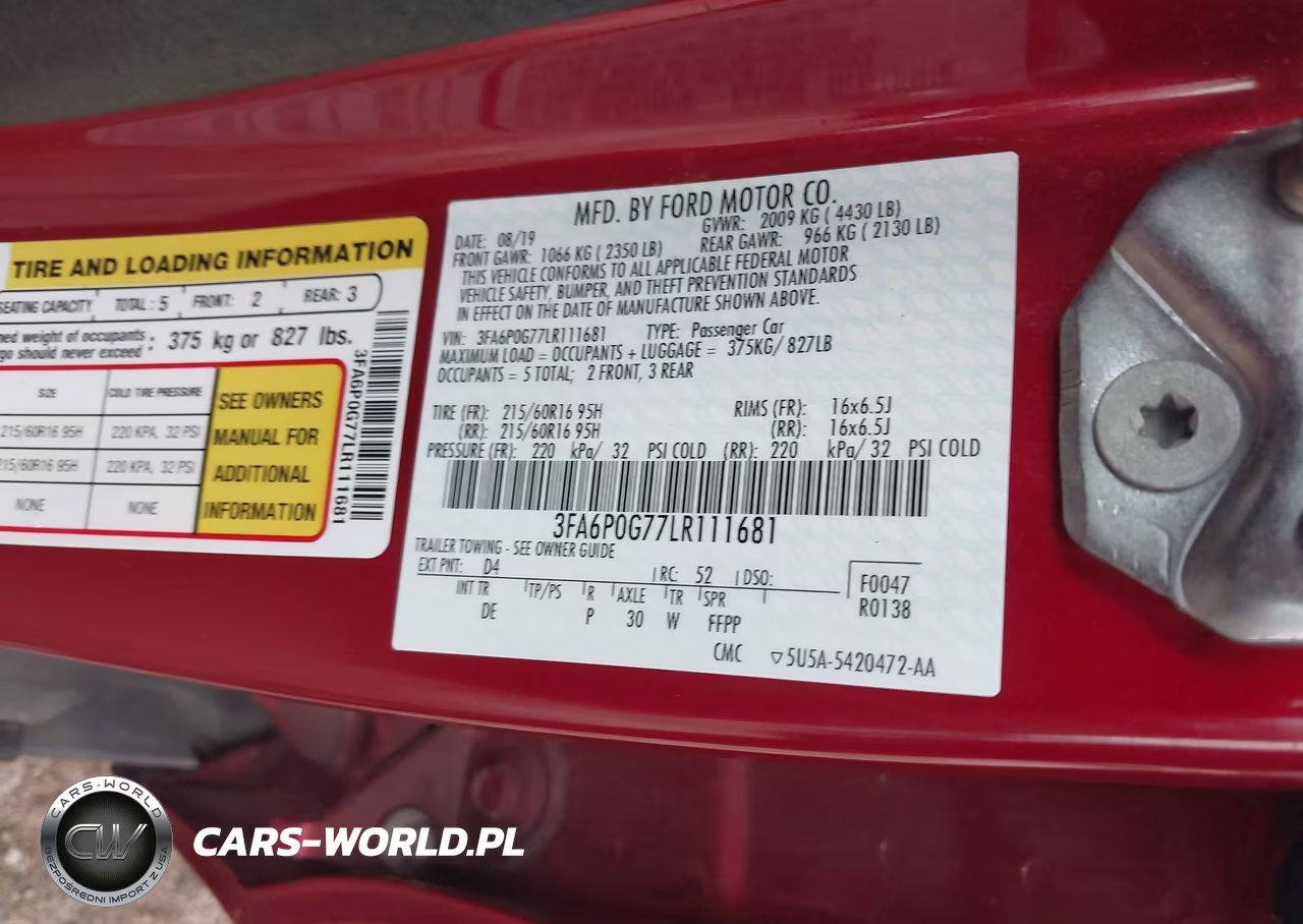 2020 Ford Fusion S VIN:3FA6P0G77LR111681 - 9