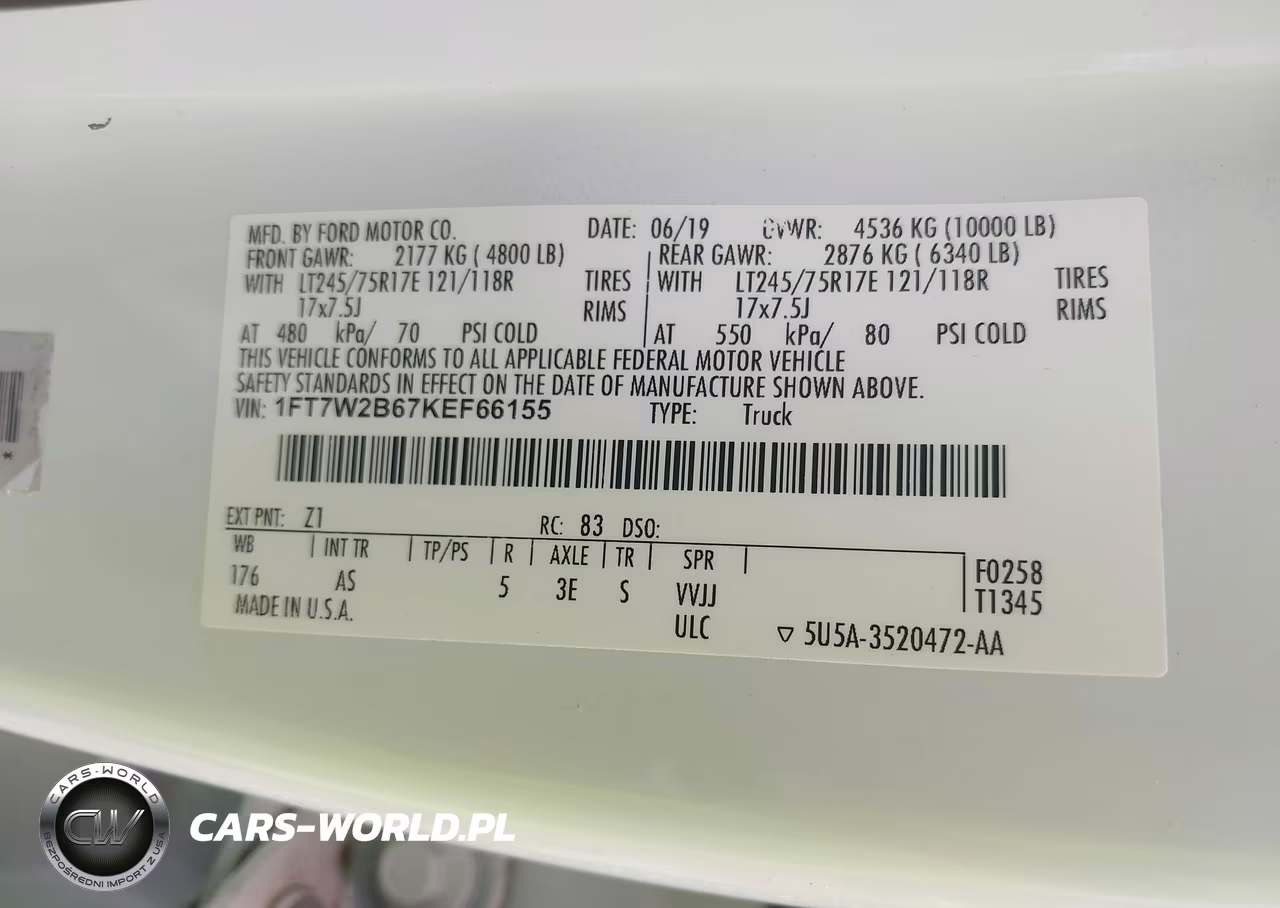 2019 Ford F-250 Xl VIN:1FT7W2B67KEF66155 - 9