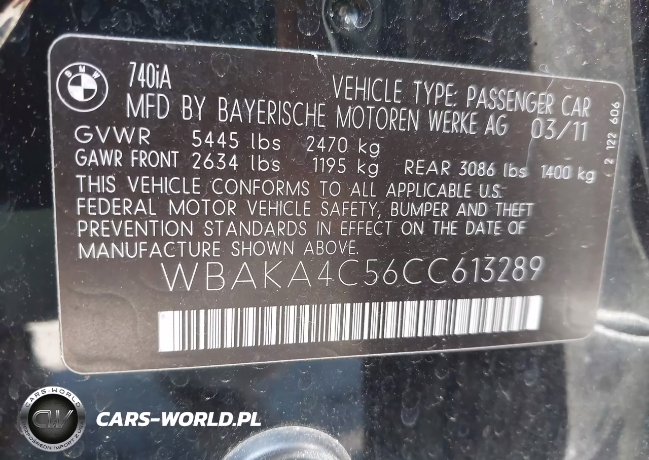 2012 BMW 740I VIN:WBAKA4C56CC613289 - 9