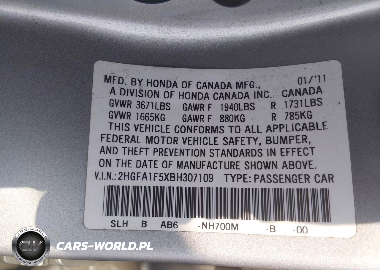 2011 Honda Civic Lx VIN:2HGFA1F5XBH307109 - 9