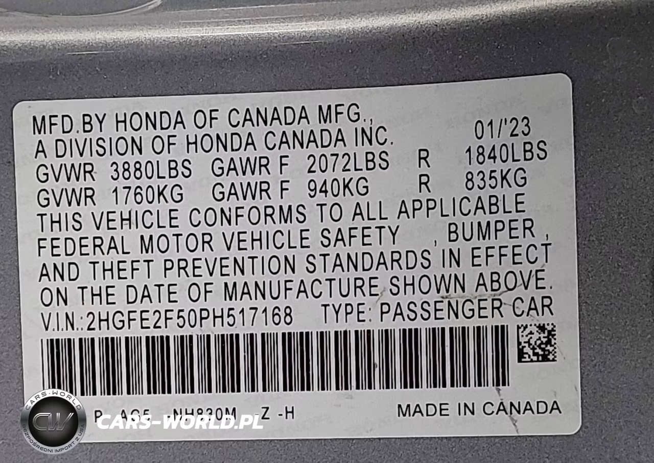 2023 Honda Civic Sport VIN:2HGFE2F50PH517168 - 9