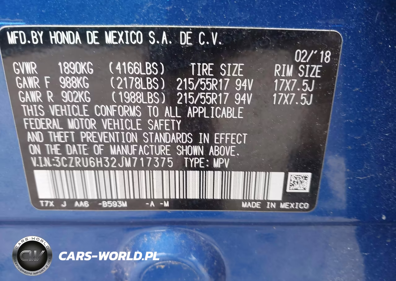 2018 Honda Hr-V Lx VIN:3CZRU6H32JM717375 - 9