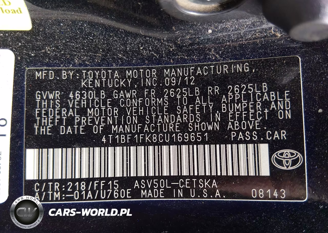 2012 Toyota Camry Se Limited Edition VIN:4T1BF1FK8CU169651 - 9