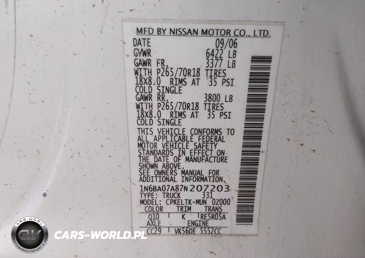 2007 NISSAN TITAN SE VIN:1N6BA07A87N207203 - 9