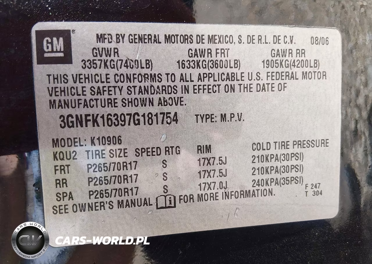 2007 Chevrolet Suburban Lt VIN:3GNFK16397G181754 - 9
