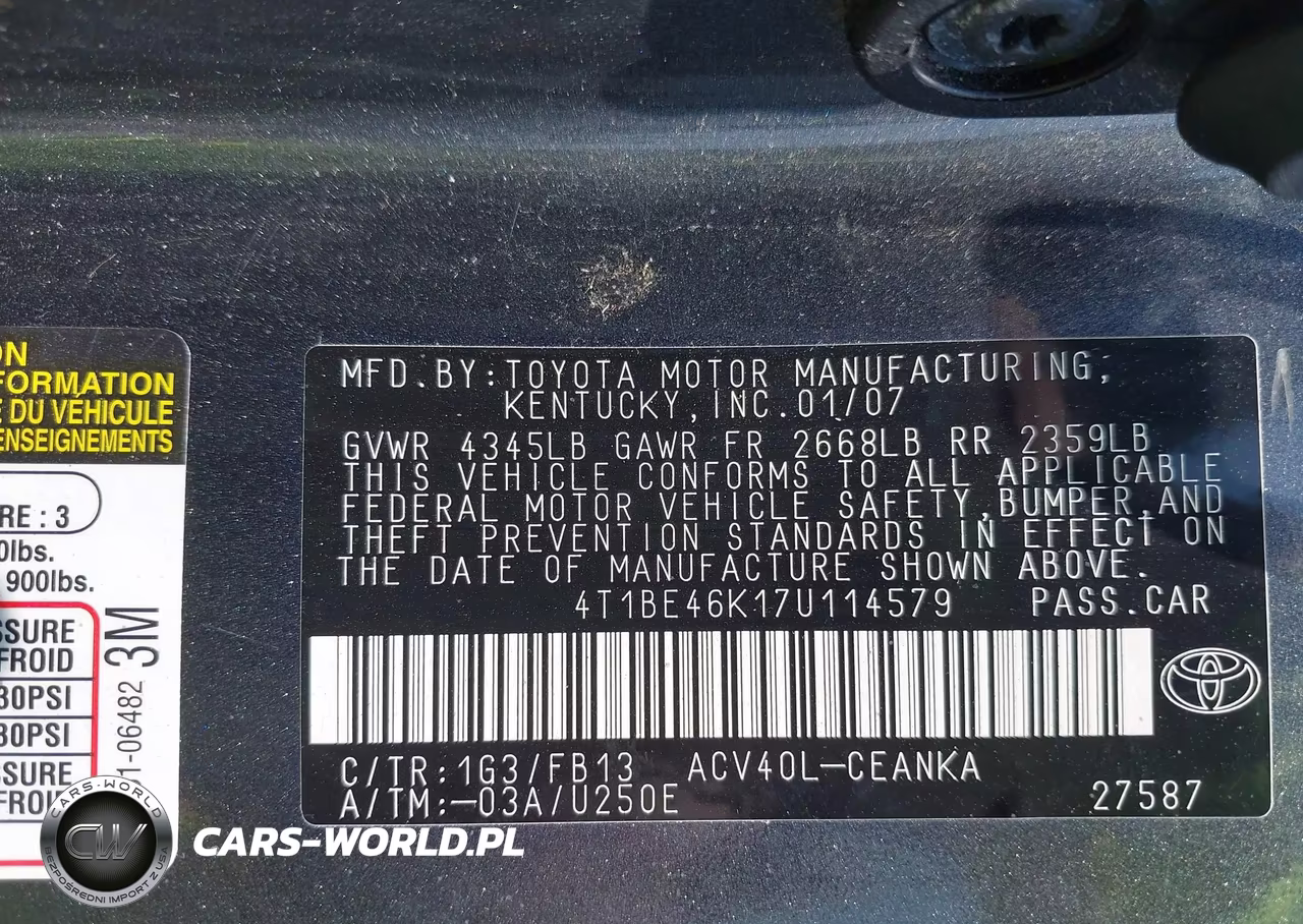 2007 Toyota Camry Le VIN:4T1BE46K17U114579 - 9