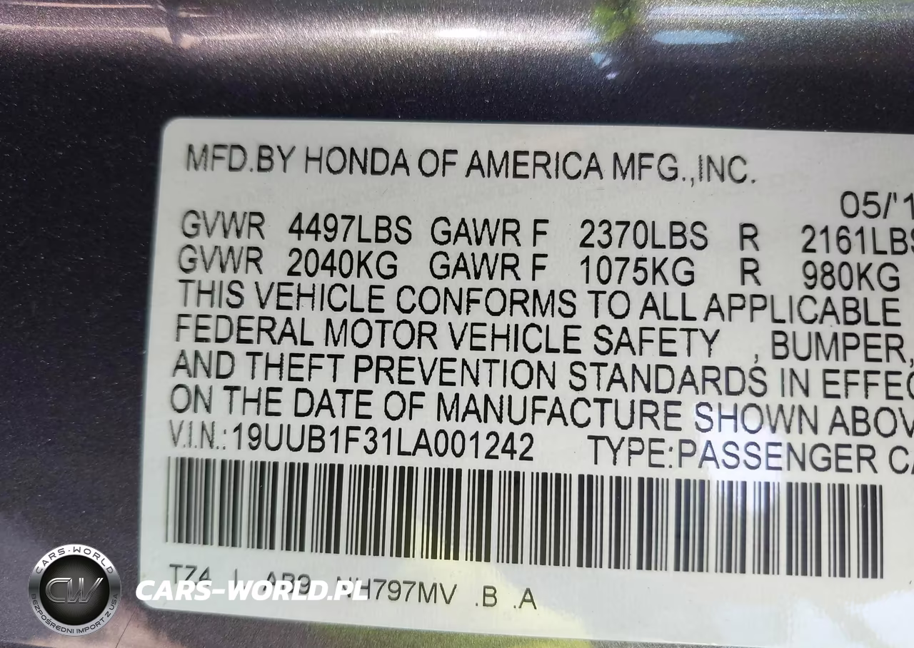 2020 Acura Tlx Standard VIN:19UUB1F31LA001242 - 9