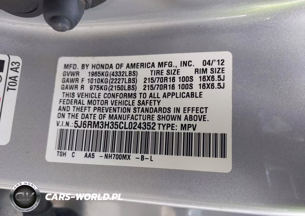 2012 Honda Cr-V Lx VIN:5J6RM3H35CL024352 - 9
