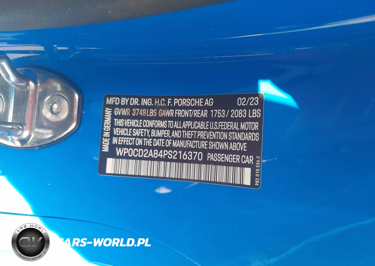 2023 Porsche 718 Boxster Gts 4.0 VIN:WP0CD2A84PS216370 - 9