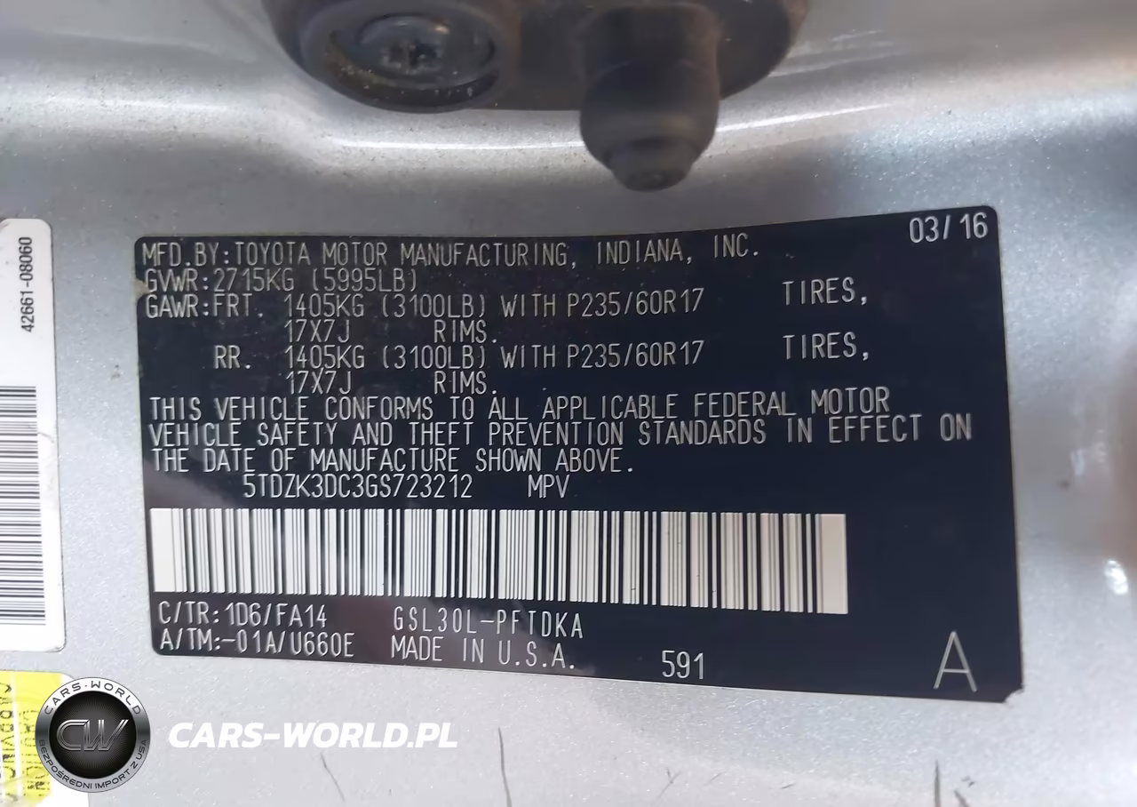 2016 Toyota Sienna L 7 Passenger VIN:5TDZK3DC3GS723212 - 9