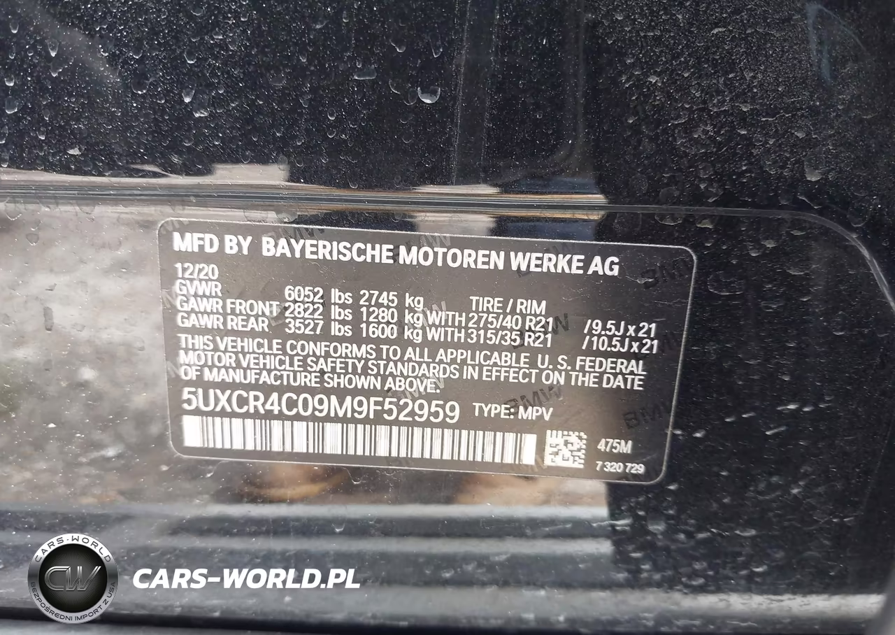 2021 BMW X5 Sdrive40I VIN:5UXCR4C09M9F52959 - 9