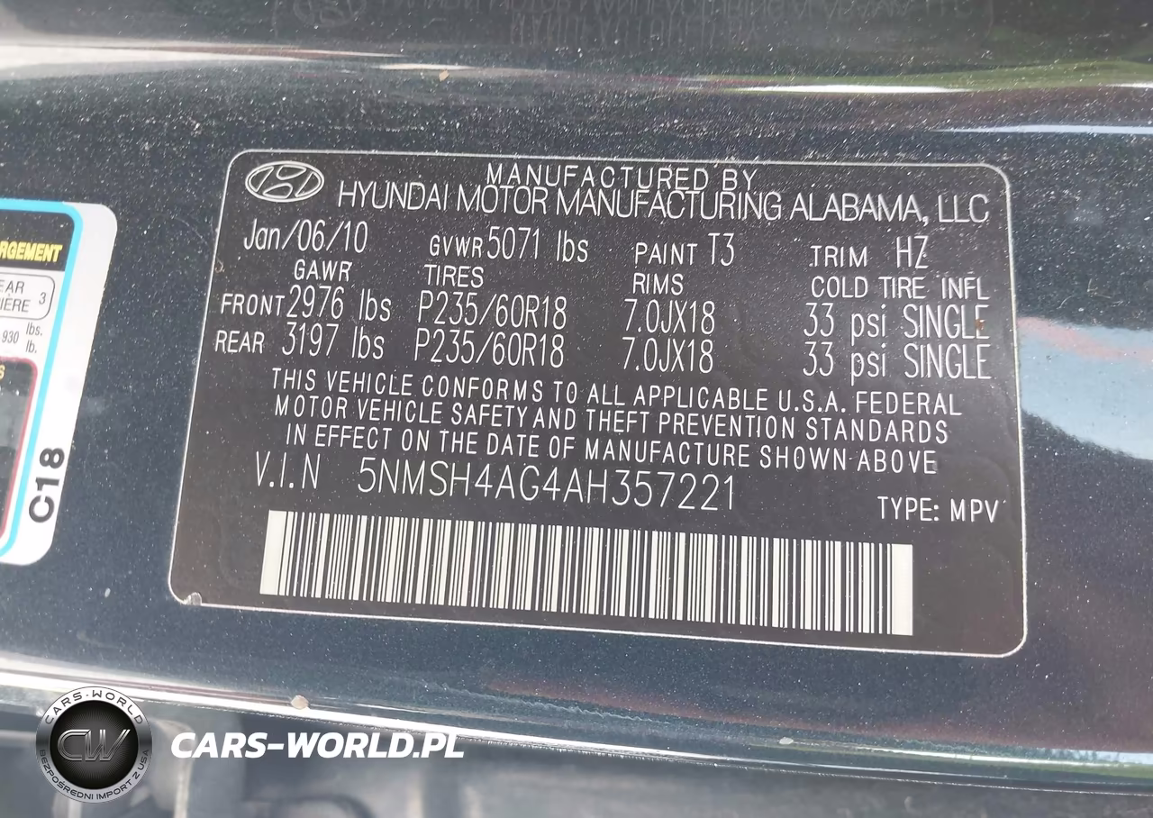 2010 Hyundai Santa Fe Se VIN:5NMSH4AG4AH357221 - 9