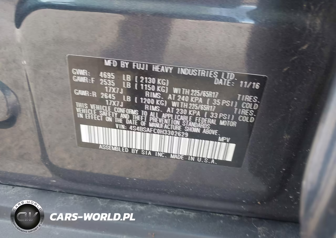2017 Subaru Outback 2.5I Premium VIN:4S4BSAFC0H3302629 - 9