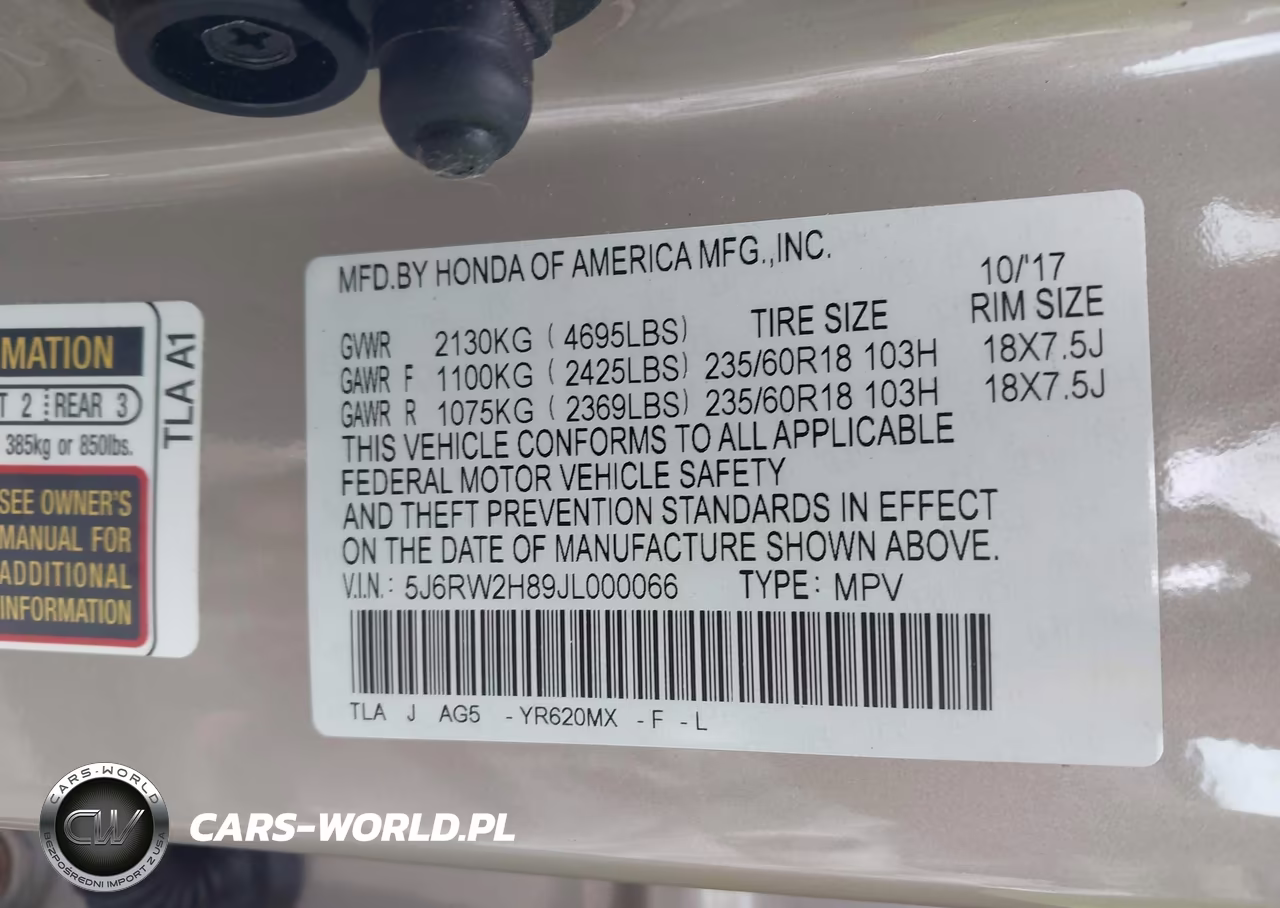 2018 Honda Cr-V Ex-L-Ex-L Navi VIN:5J6RW2H89JL000066 - 9