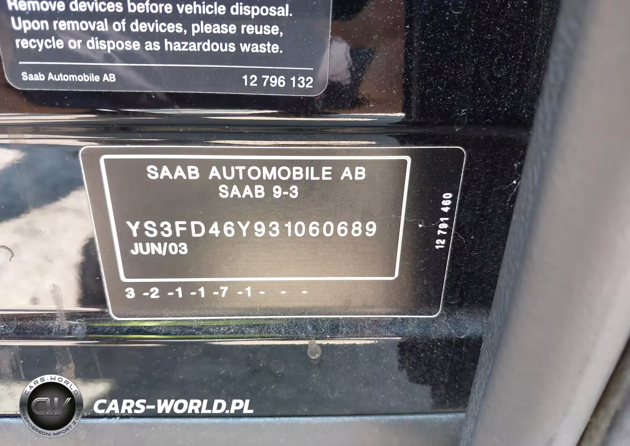 2003 Saab 9-3 Arc VIN:YS3FD46Y931060689 - 9