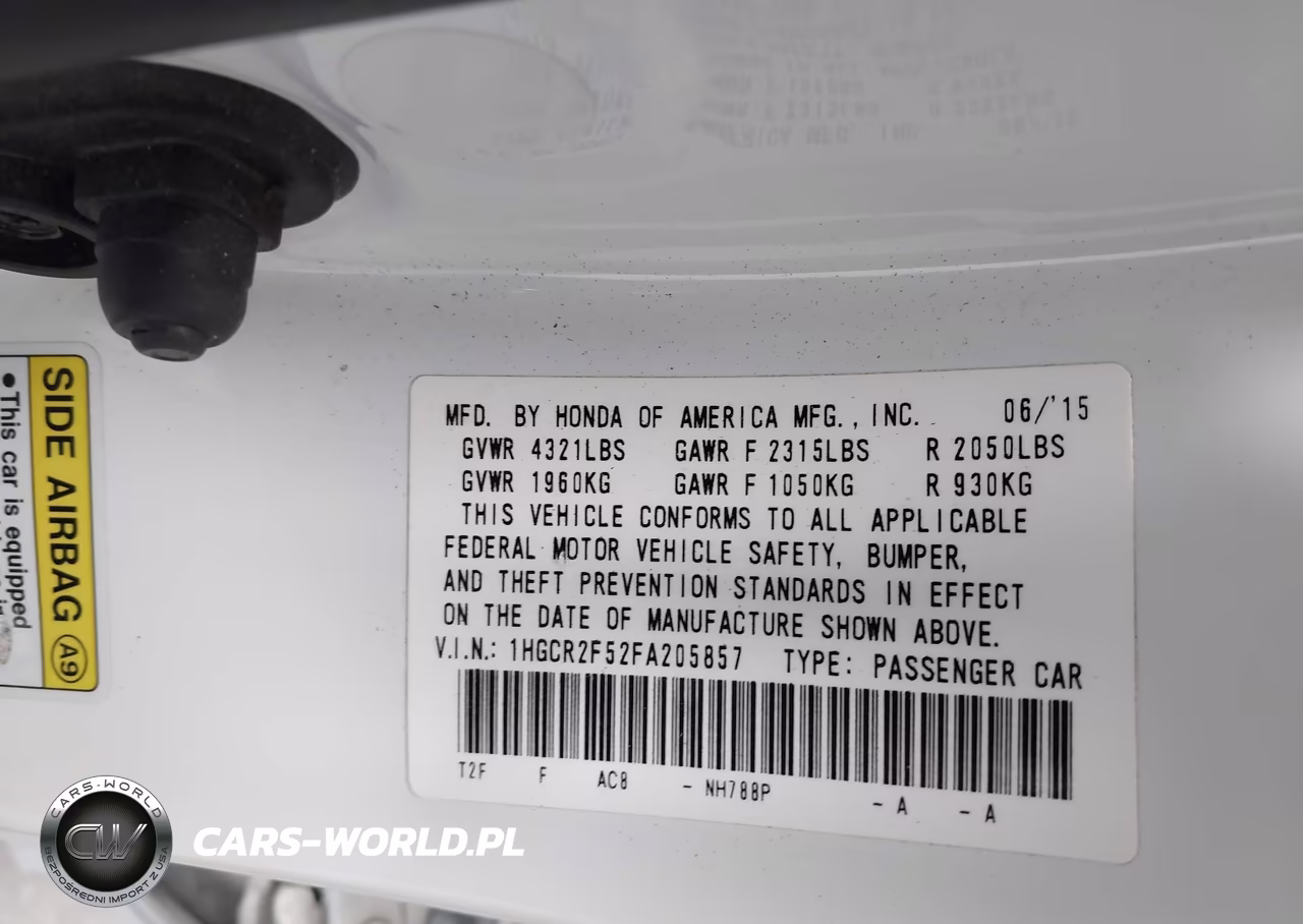 2015 Honda Accord Sport VIN:1HGCR2F52FA205857 - 9