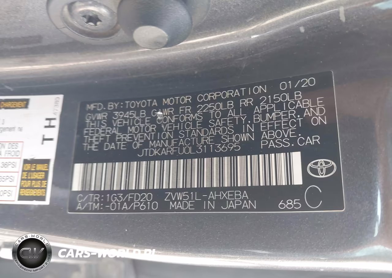 2020 Toyota Prius Le VIN:JTDKARFU0L3113695 - 9