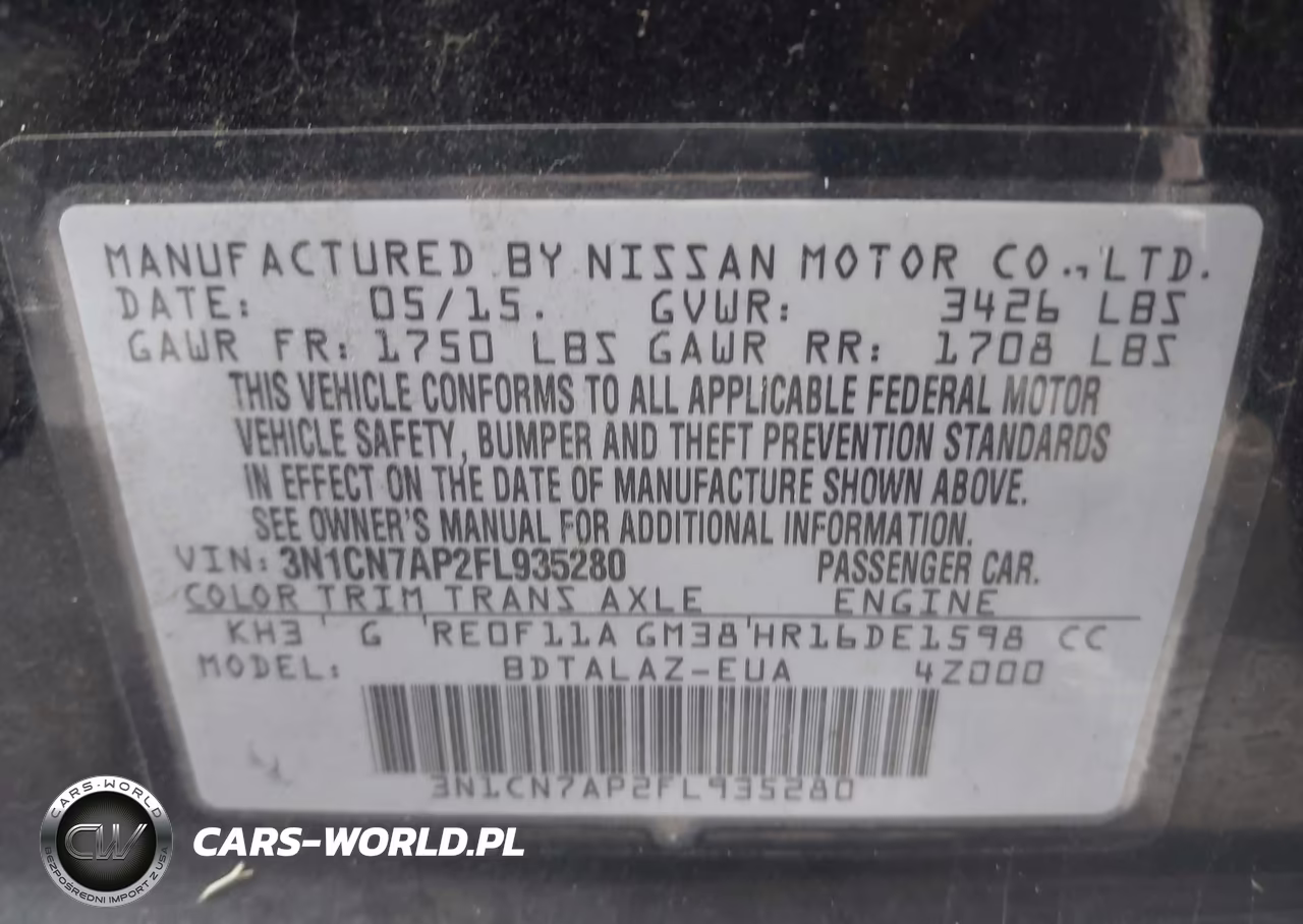 2015 Nissan Versa 1.6 S-1.6 S+-1.6 Sl-1.6 Sv VIN:3N1CN7AP2FL935280 - 9