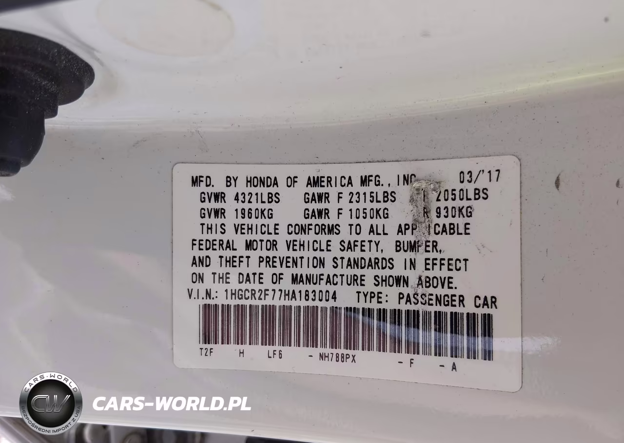 2017 Honda Accord Ex VIN:1HGCR2F77HA183004 - 9