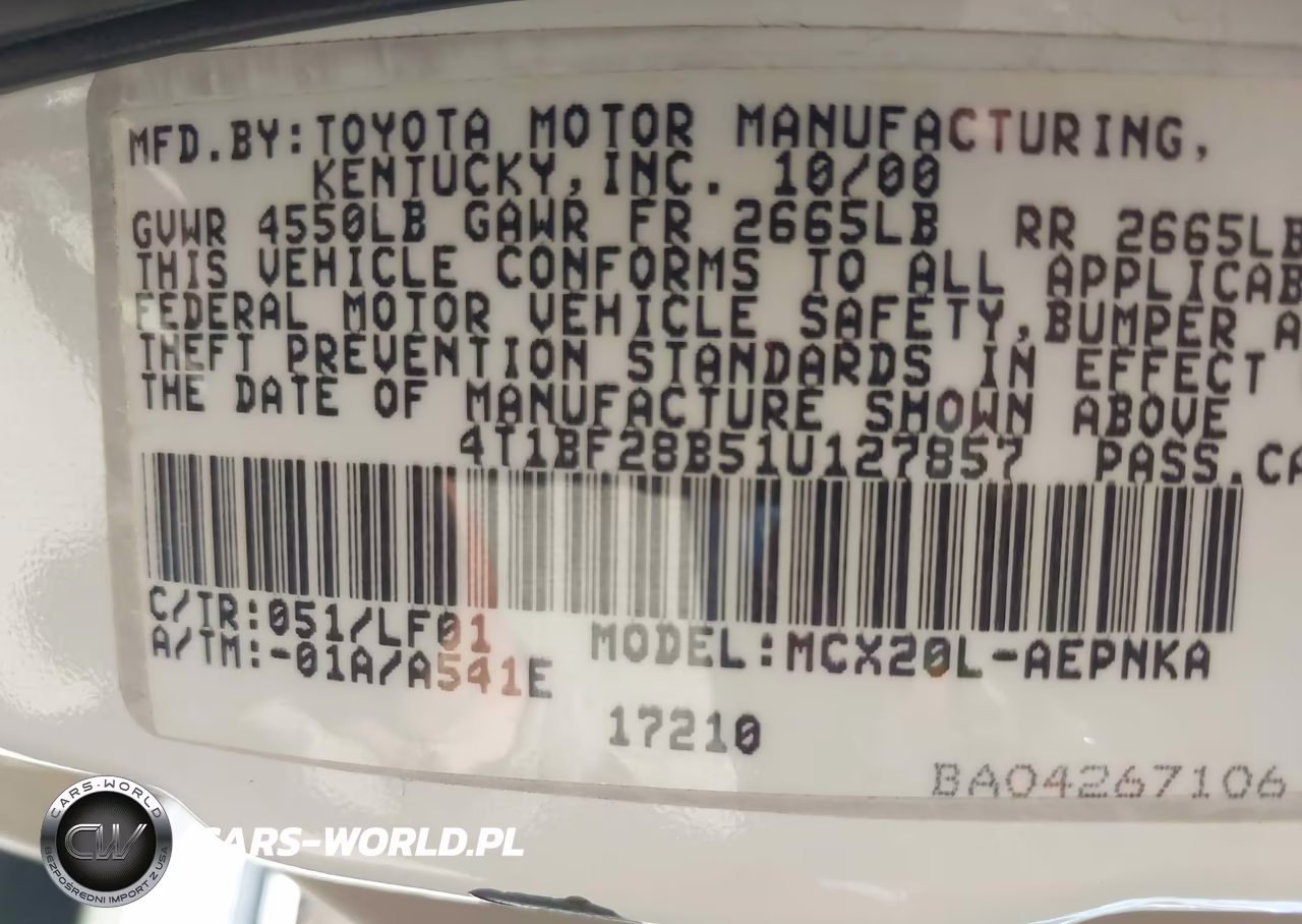 2001 Toyota Avalon Xl VIN:4T1BF28B51U127857 - 9