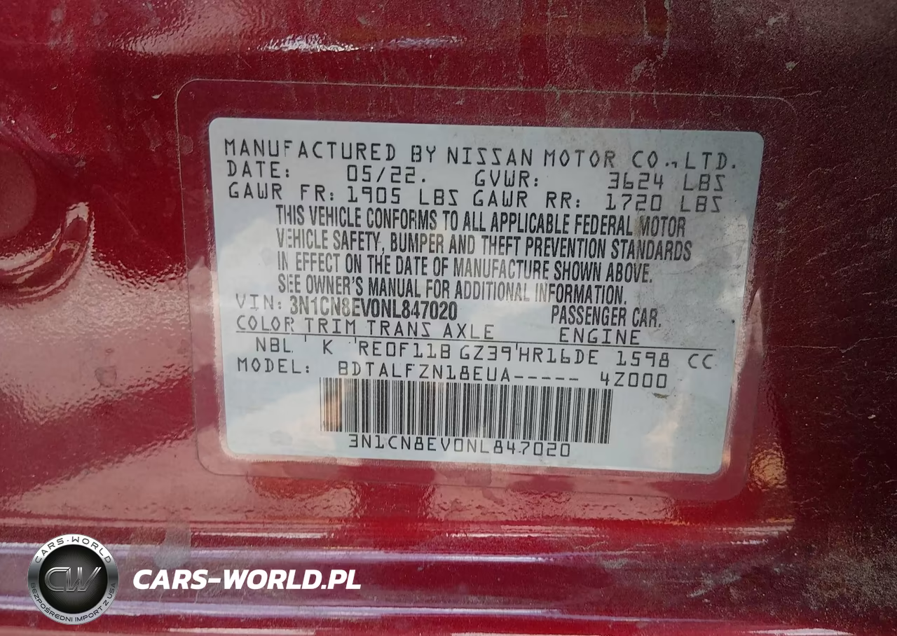 2022 Nissan Versa 1.6 Sv Xtronic Cvt VIN:3N1CN8EV0NL847020 - 9