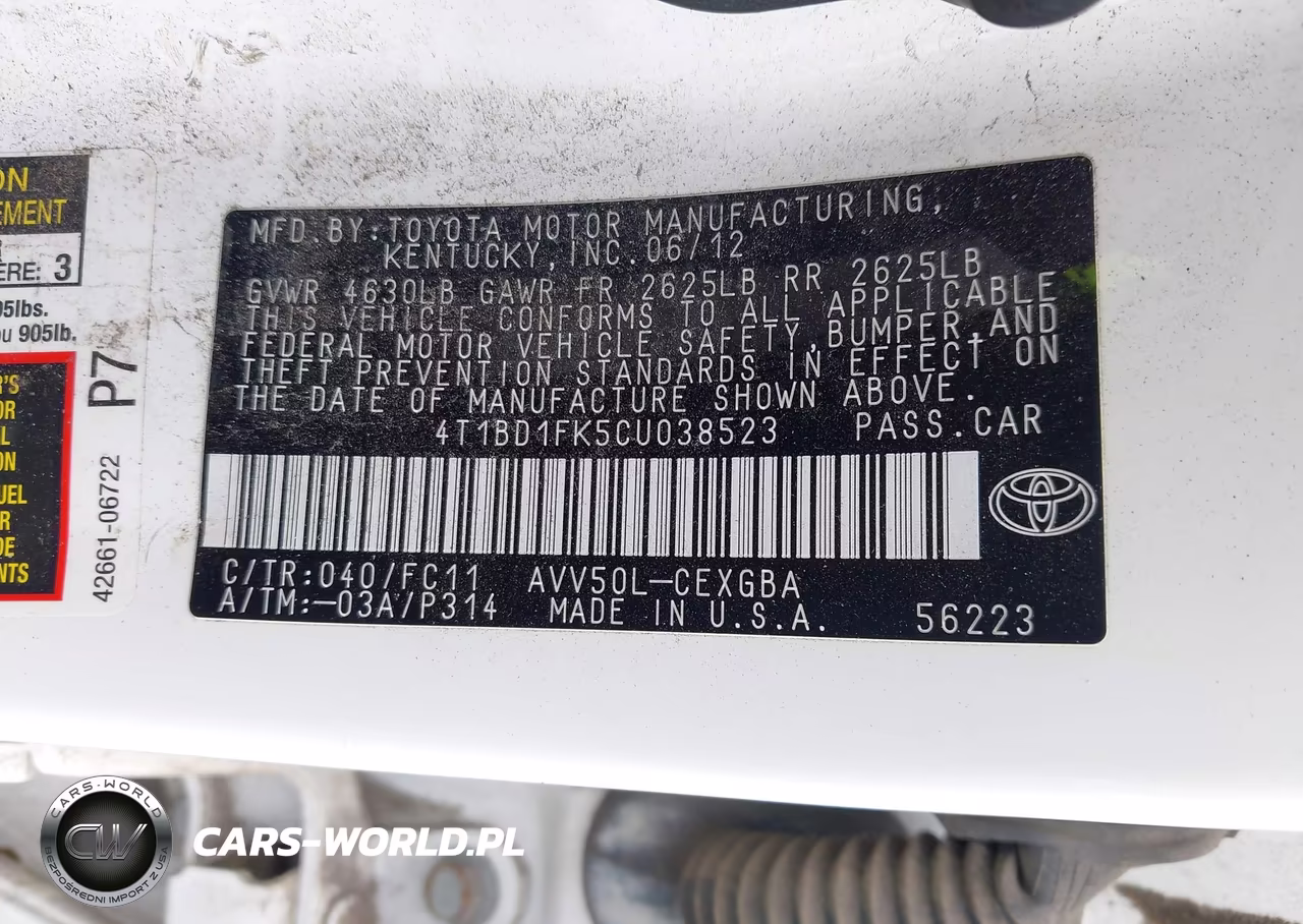 2012 Toyota Camry Hybrid Xle VIN:4T1BD1FK5CU038523 - 9